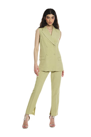 ELIODORO double-breasted sleeveless linen jacket with pockets and unlined flaps