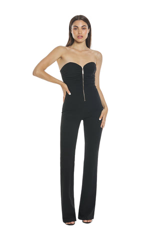 GOTHAM sleeveless jumpsuit with sweetheart neckline and gathered zip