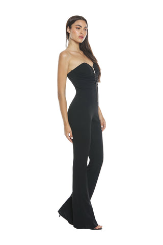 GOTHAM sleeveless jumpsuit with sweetheart neckline and gathered zip