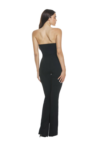 GOTHAM sleeveless jumpsuit with sweetheart neckline and gathered zip