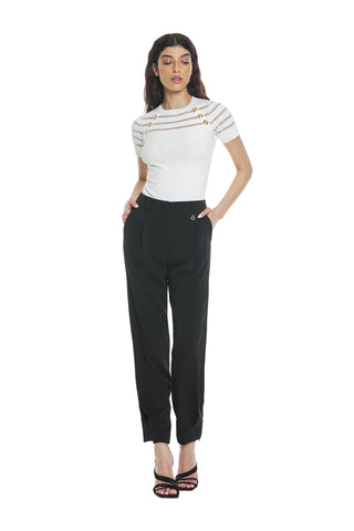 AURORAS high-waisted trousers with logo belt plus French pockets plus pleats plus kissed pleat