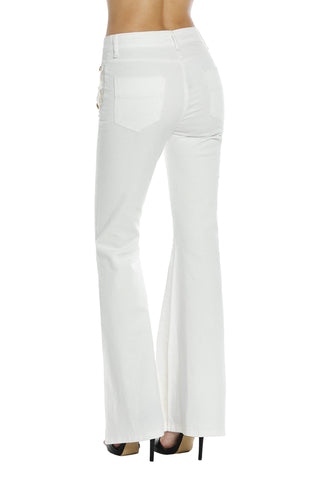 MAYU_High-waisted flared trousers with pockets plus flaps and buttons