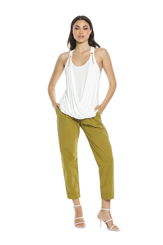 ADOCIVE high-waisted capri trousers with elastic plus pockets and darts in cotton poplin