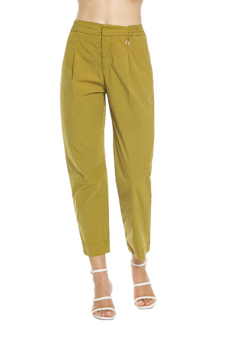 ADOCIVE high-waisted capri trousers with elastic plus pockets and darts in cotton poplin