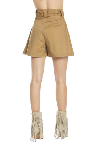 ARAUJO shorts in high-waisted cotton with belt and pockets plus kissed pleat