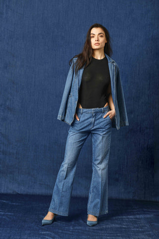 KRISTEN_2 v.medium chino flaire fit blue denim trousers