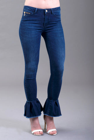 High waisted jeans with BLING ruffled hem 