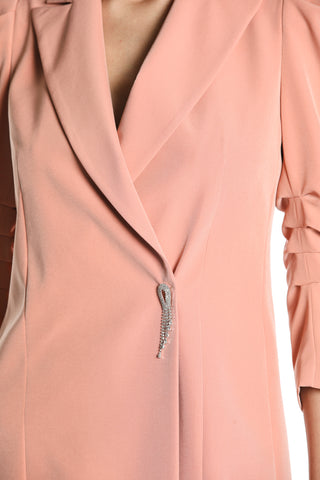 Short BUBBLE dress M.3/4 with jacket-effect pleats on the chest with rhinestone brooch 