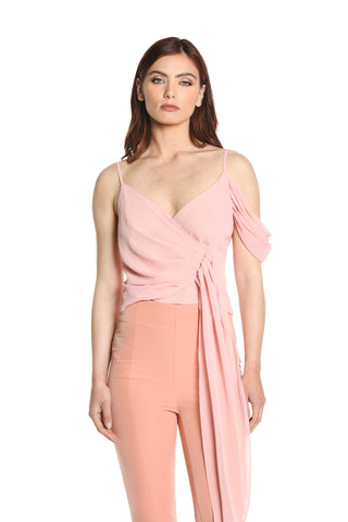 JASMINE short one-shoulder half-sleeved top with pleats and sash 