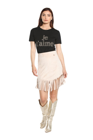 Short JOY skirt with faux suede tip and fringes 