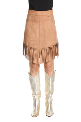 Short JOY skirt with faux suede tip and fringes 