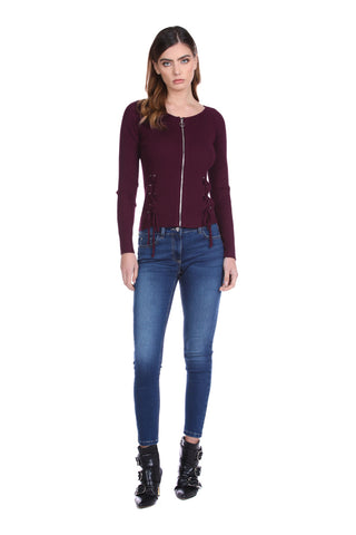 Cardigan DERLUST corto manica lunga con stringhe più zip costine