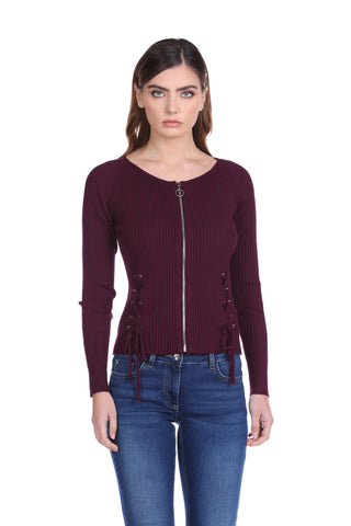 Cardigan DERLUST corto manica lunga con stringhe più zip costine