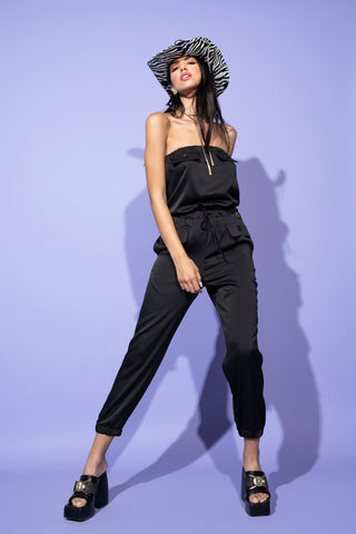 CHITOSE sleeveless high-waisted jumpsuit with elastic plus pockets and drawstring
