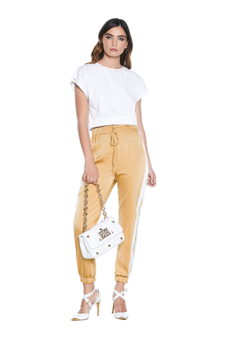 KISS high-waisted trousers with elastic on the bottom plus drawstring with grosgrain side band 