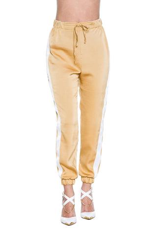 KISS high-waisted trousers with elastic on the bottom plus drawstring with grosgrain side band 