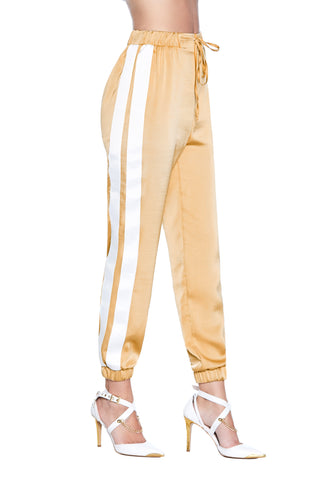 KISS high-waisted trousers with elastic on the bottom plus drawstring with grosgrain side band 