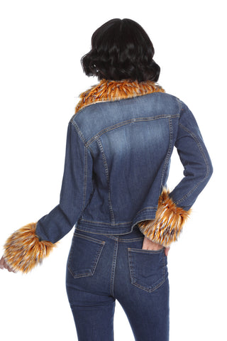 ZASA long-sleeved denim jacket with faux fur collar and cuffs