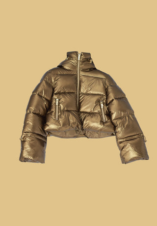 BRONZI short down jacket with zip, hood and drawstring