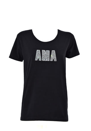 T-Shirt AMA mezza manica con stampa più applicazione strass