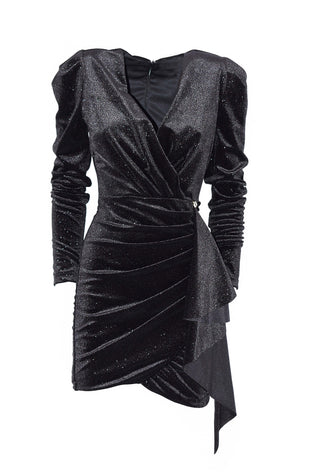 Abito SALVAS corto manica lunga scollo incrocio Gonna con gala più arricci