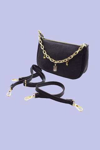 SHELIA bag with shoulder strap plus double handle plus chain with pendants plus mart leather zip.