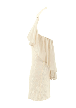 Short ALINA dress with back neckline with sequins and ruffles