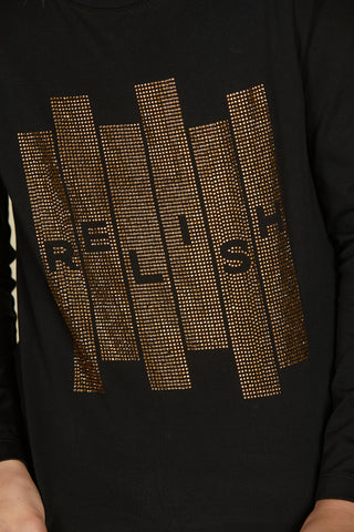 SULTANINA long sleeve t-shirt with rhinestone relish application