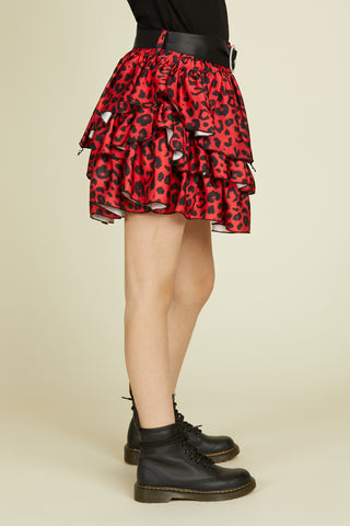 BULLY/A skirt with flounces and spotted pattern rhinestone buckle belt