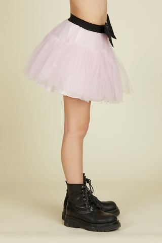 Short BAKUGAN skirt with tulle flounces and rhinestone buckle bow