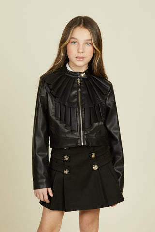 SPECIALINA long-sleeved jacket with eco-leather ruffles