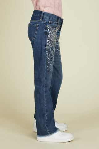 Panta IKETTE 1 bott.5 ts.sfrangiato full strass denim