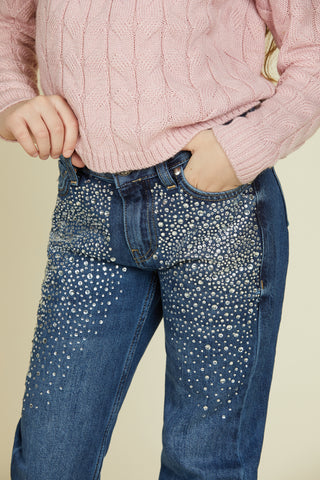 Panta IKETTE 1 bott.5 ts.sfrangiato full strass denim