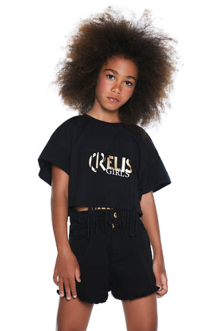 ROCKYOU short half-sleeve t-shirt with relish girls print and fringes 