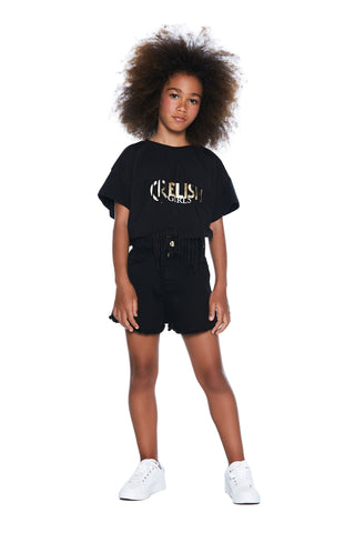 T-shirt ROCKYOU corta mezza manica con stampa relish girls più frange