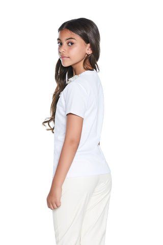 T-shirt LABYLU mezza manica con applicazione collana con perle più stampa queen