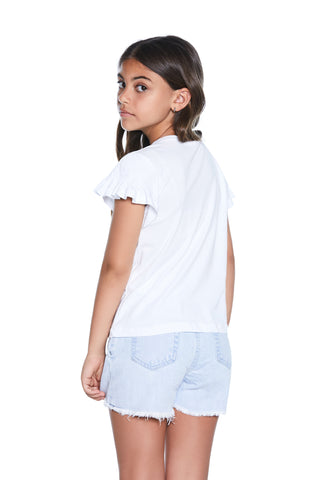RR half sleeve ruffle t-shirt plus curls plus rr glitter print plus studs plus pearls 