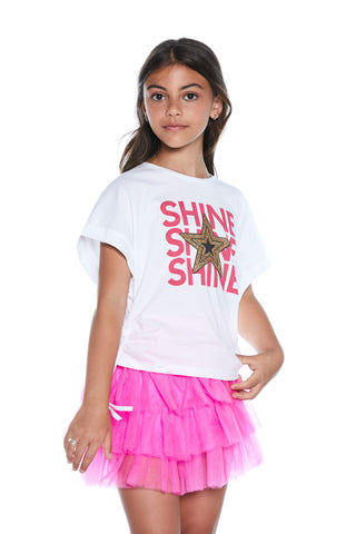 T-shirt OCEANIA mezza manica con arricci lat.  più  stampa shine stella glitter