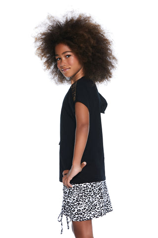 SHILERINA half-sleeved t-shirt with rhinestone appliqué plus taffeta ruffles plus internal logo print 