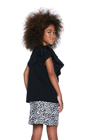 SHILERINA half-sleeved t-shirt with rhinestone appliqué plus taffeta ruffles plus internal logo print 