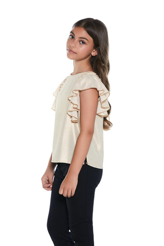 Blusa GOLDEN mezza manica volant con fiocco dietro georgette spalmata