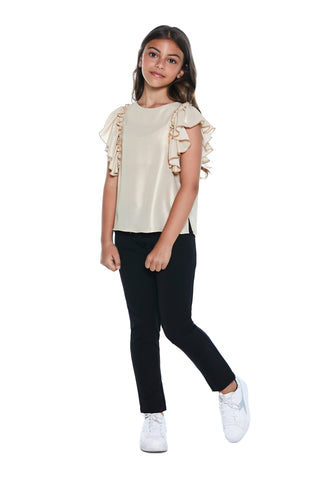 Blusa GOLDEN mezza manica volant con fiocco dietro georgette spalmata