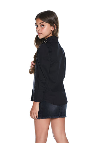 Camicia DIAMANTE manica lunga con sbuffo colletto borchie