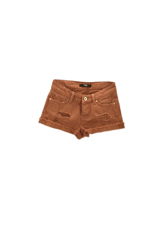 Short bambina BROKE 5 tasche con rotture più risvolto sfrangiato drill