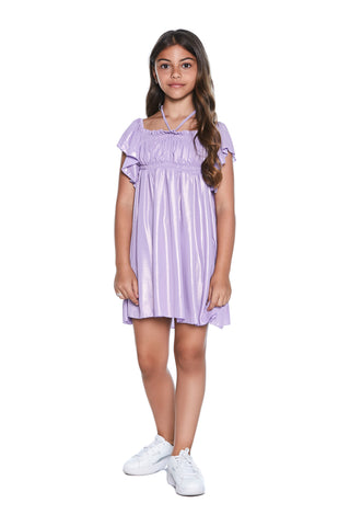 FAIRY short half sleeve dress with ruffles and spreaded georgette curls 