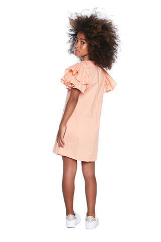 ORANGE short ruffled dress with VIP glitter print 