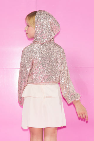 MYTHIC long sleeve sweatshirt with hood plus zip and full sequin satin