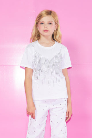 HARVESTV half sleeve T-Shirt Top Rhinestone Design