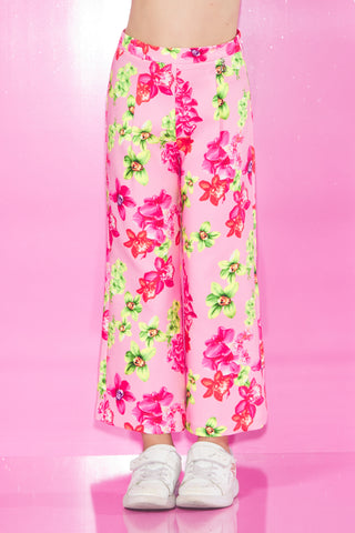 RIRIARDO Pants with Palazzo Pleats with Flower Pattern