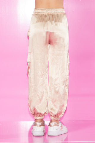 EMIMORFITES trousers with drawstring plus curls and satin pockets